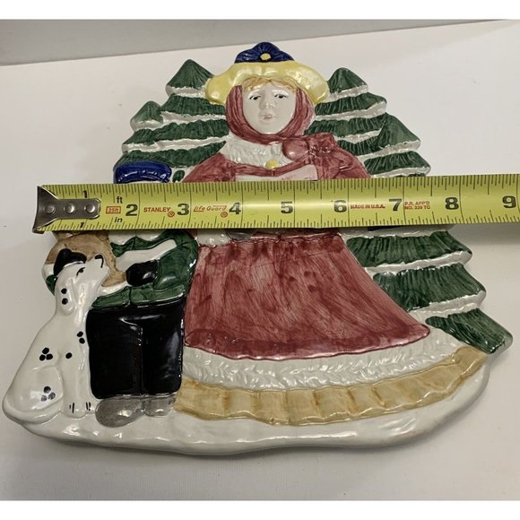 Vtg Fitz Floyd Omnibus Christmas Caroler Plate 3D Lady Child Teddy Bear Dog READ - Picture 10 of 11